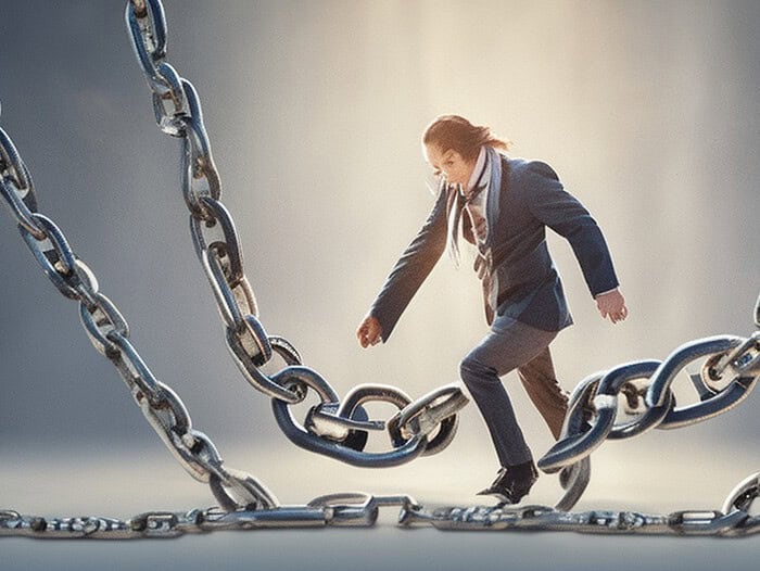 a woman walking on a chain - Balancing Regulation and Trust: 5 Ways to Merge Faith with Work