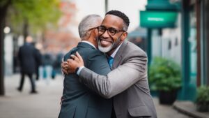 two men hugging each other - Christian Business Leadership: Create a Thriving, Inclusive Business Without Compromising Your Christian Values
