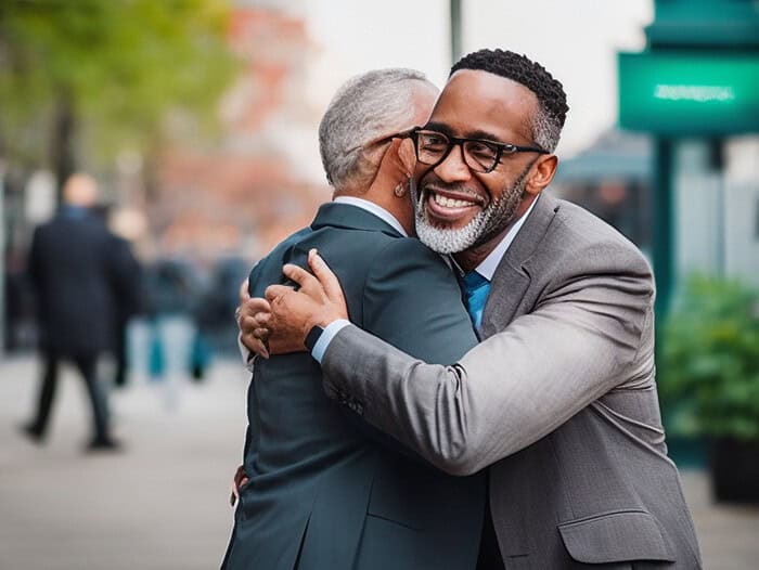 two men hugging each other - Christian Business Leadership: Create a Thriving, Inclusive Business Without Compromising Your Christian Values