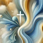 a colorful swirly art with a white cross