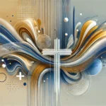 a cross and colorful swirls