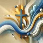 a cross and colorful waves