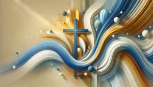 a cross and colorful waves